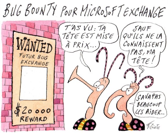 Dessin: Microsoft Exchange : jusqu’à 20 000 dollars pour une vulnérabilité de type ProxyShell